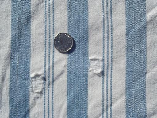 photo of salvaged vintage fabric, primitive old cotton ticking, indigo stripe #2