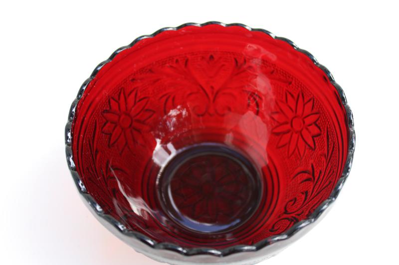 photo of sandwich pattern glass royal ruby red glass scalloped bowl, vintage Anchor Hocking #5