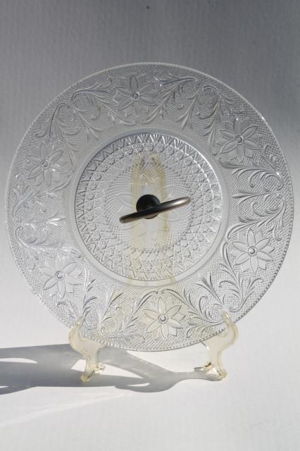 photo of sandwich pattern vintage depression glass serving tray cake plate w/ center handle #3