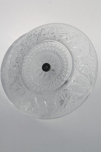 photo of sandwich pattern vintage depression glass serving tray cake plate w/ center handle #5