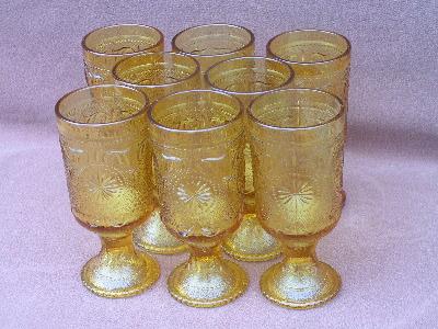 photo of sandwich pattern vintage pressed glass goblets #1