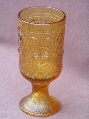 photo of sandwich pattern vintage pressed glass goblets #2