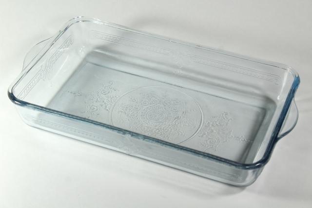 photo of sapphire blue Philbe Fire King oven ware glass loaf pan, 1940s 50s vintage #2