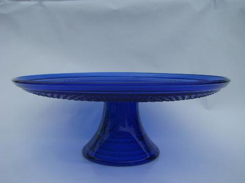 photo of sapphire blue Wexford pattern glass cake stand plate without cover #3