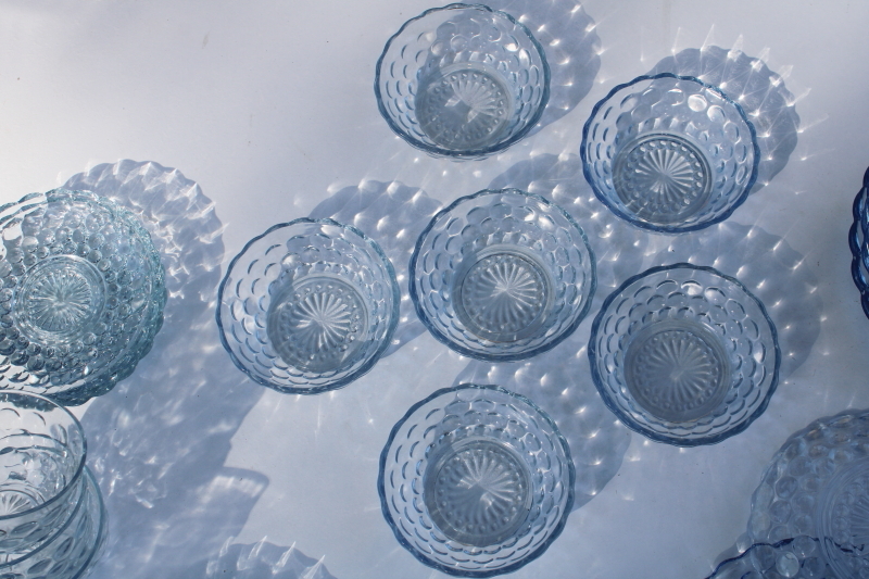 photo of sapphire blue depression glass dishes set for six Anchor Hocking bubble pattern #2