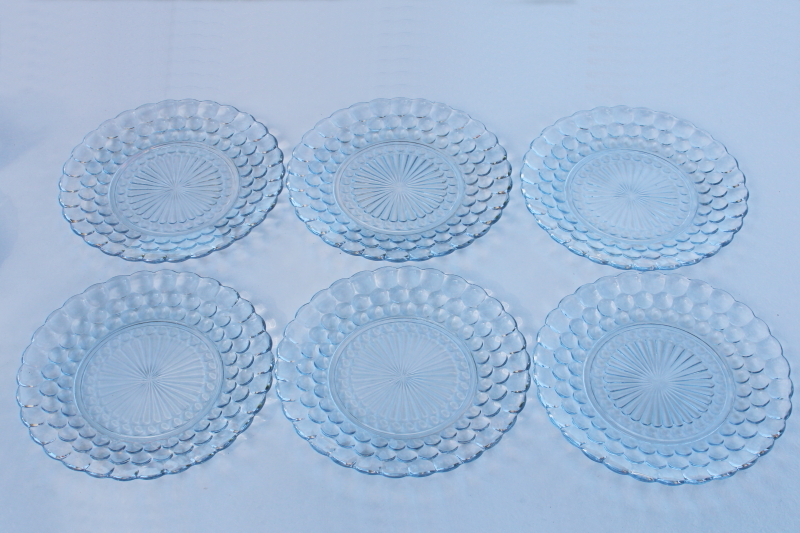 photo of sapphire blue depression glass dishes set for six Anchor Hocking bubble pattern #7