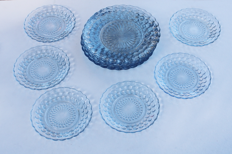 photo of sapphire blue depression glass dishes set for six Anchor Hocking bubble pattern #9