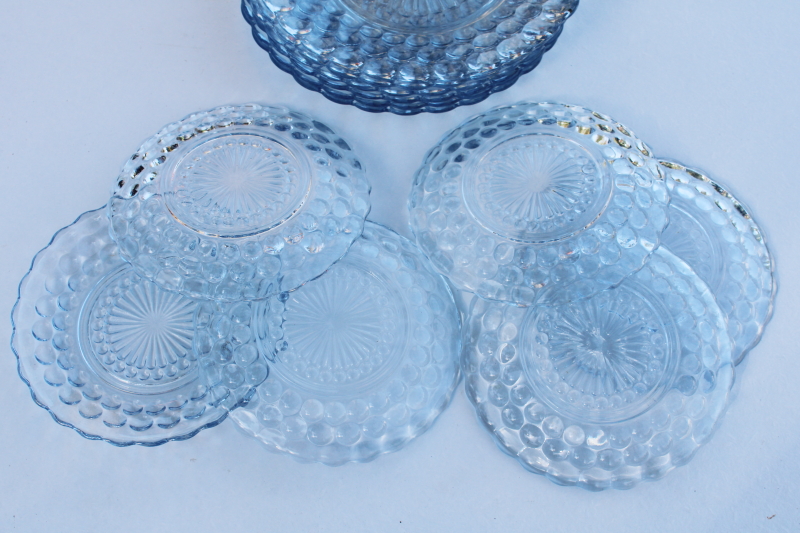 photo of sapphire blue depression glass dishes set for six Anchor Hocking bubble pattern #10