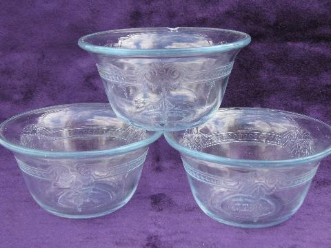 photo of sapphire blue embossed Philbe pattern depression glass, vintage Fire-King #4