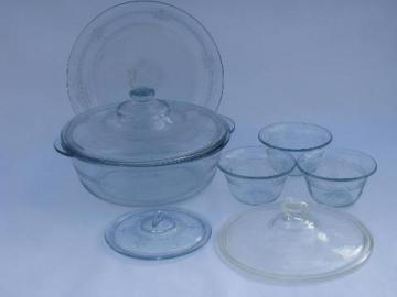 catalog photo of sapphire blue embossed Philbe pattern depression glass, vintage Fire-King