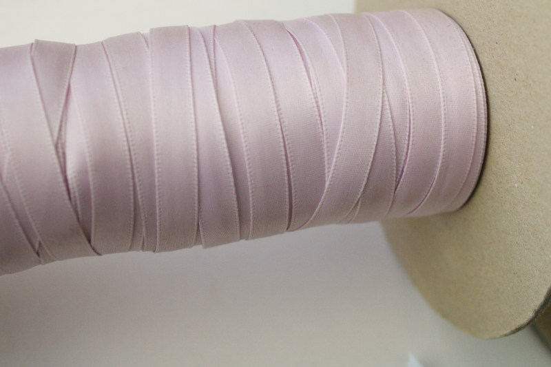 photo of satin ribbon lot, two big old spools lavender pink & baby blue, vintage ribbon for gift wrap package ties or sewing trim  #3