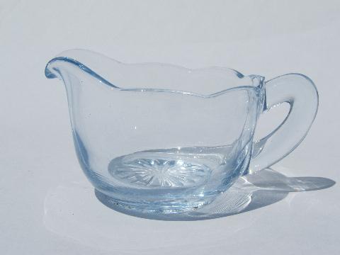 photo of scallop edged small cream & sugar set, old pale blue elegant glass #2