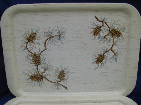 photo of scotch pine branches vintage metal litho meal trays, adirondack camp #2