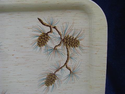 photo of scotch pine branches vintage metal litho meal trays, adirondack camp #3