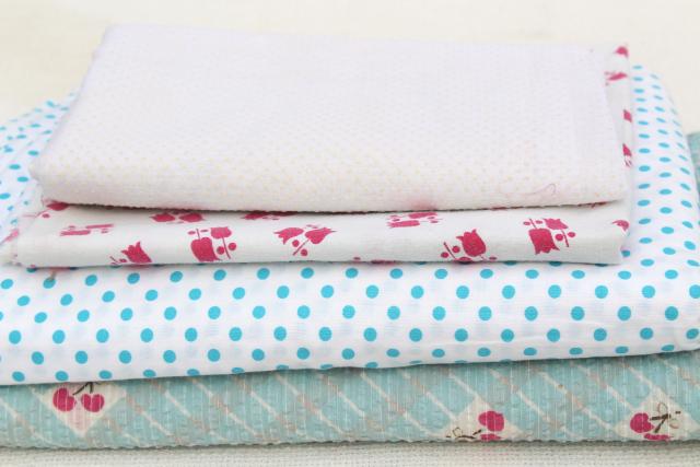 photo of scrap lot vintage cotton feedsack & fabric, polka dots, print plisse, dotted swiss #1