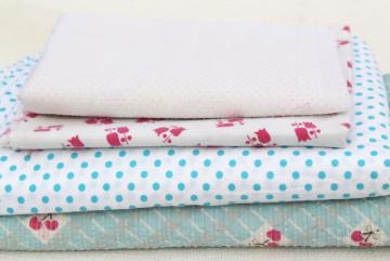 catalog photo of scrap lot vintage cotton feedsack & fabric, polka dots, print plisse, dotted swiss