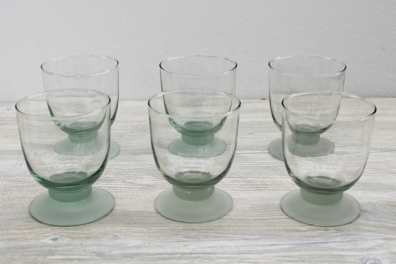photo of sea glass green frosted glass footed tumblers, big chunky modern drinking glasses #1