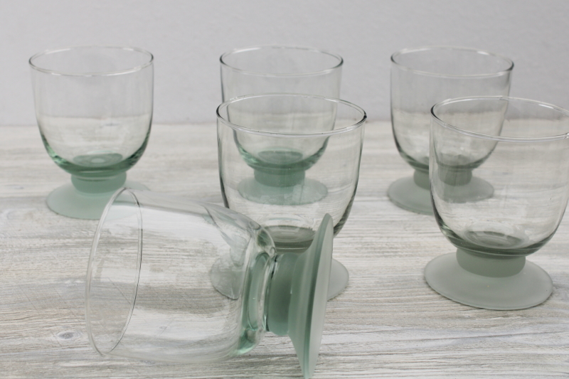 photo of sea glass green frosted glass footed tumblers, big chunky modern drinking glasses #2