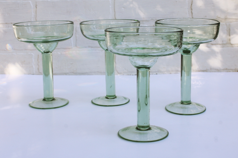 photo of sea glass green hand blown recycled glass margarita glasses, set of four  #1