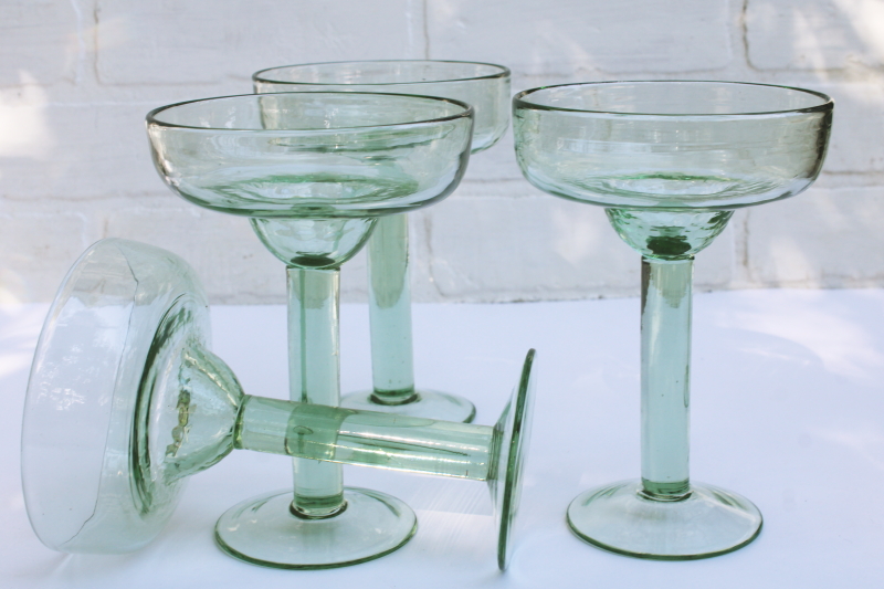 photo of sea glass green hand blown recycled glass margarita glasses, set of four #4