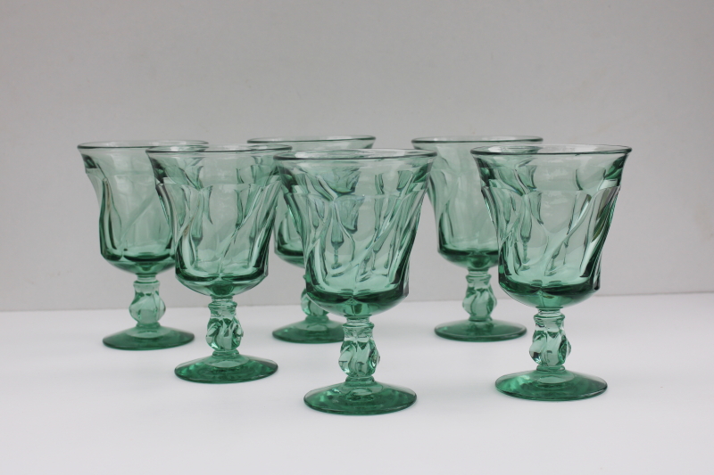 photo of sea glass green vintage Fostoria Jamestown water glasses or large wine goblets set #1