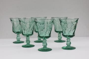 catalog photo of sea glass green vintage Fostoria Jamestown water glasses or large wine goblets set