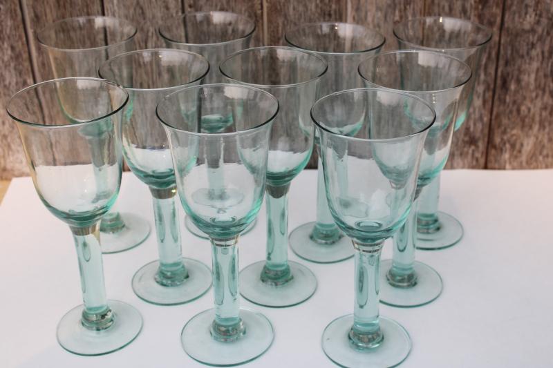 photo of sea green hand blown recycled glass water goblets or big wine glasses, set of 10 #3