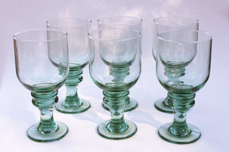 photo of sea green hand blown recycled glass water goblets or big wine glasses, set of 6 #1