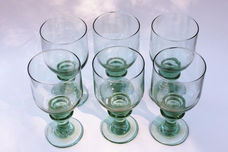 photo of sea green hand blown recycled glass water goblets or big wine glasses, set of 6 #2