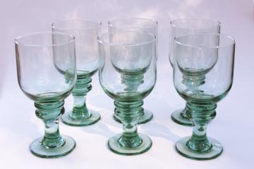 catalog photo of sea green hand blown recycled glass water goblets or big wine glasses, set of 6