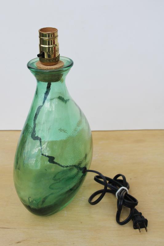 photo of sea green tinted glass lamp, recycled glass wine bottle modern boho decor #4
