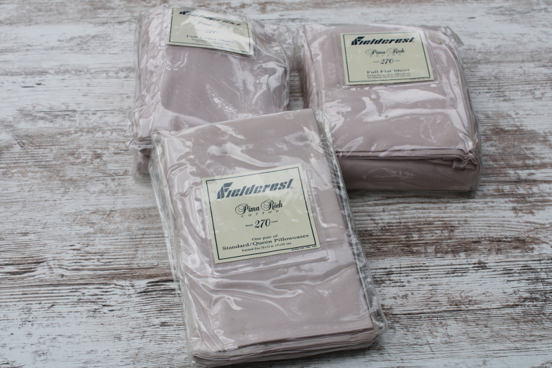 photo of sealed Fieldcrest full size sheets pillowcases luxury pima rich cotton, water lily oyster lavender color #1