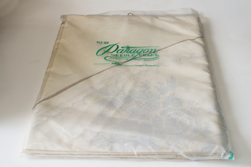 photo of sealed Paragon cross stitch embroidery large oval dinner tablecloth ivory blend w/ stamped design to embroider  #5