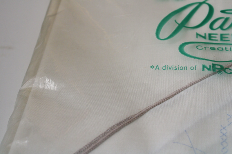 photo of sealed Paragon cross stitch embroidery large oval dinner tablecloth ivory blend w/ stamped design to embroider  #6