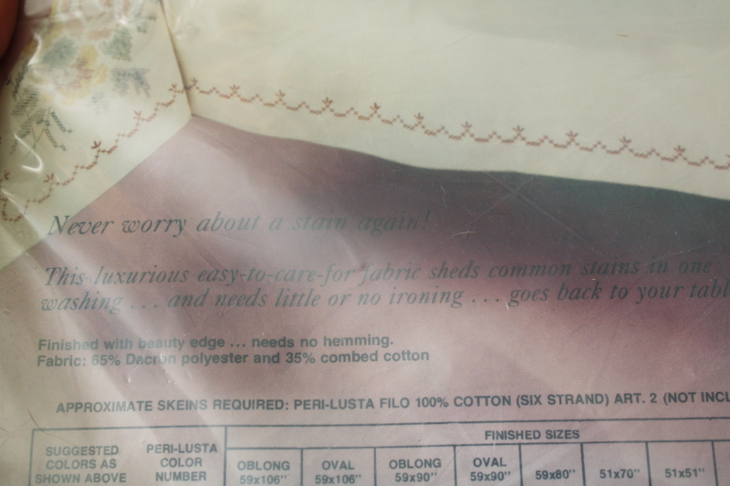 photo of sealed Paragon cross stitch embroidery large oval dinner tablecloth ivory blend w/ stamped design to embroider  #7