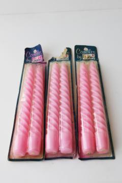 sealed packages vintage Gurley candle lot, baby pink twist tapers, twisted taper candles 