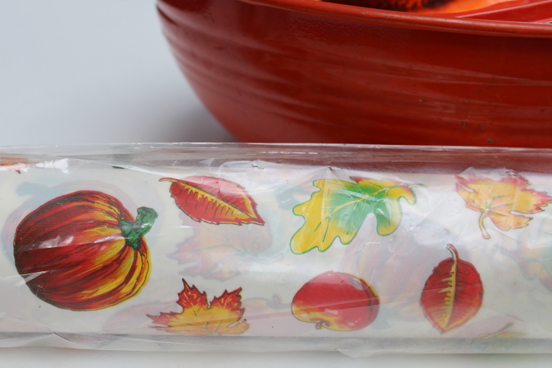 photo of sealed roll vintage plastic table cover, autumn leaves fall print 75 feet party or show tablecloth  #6