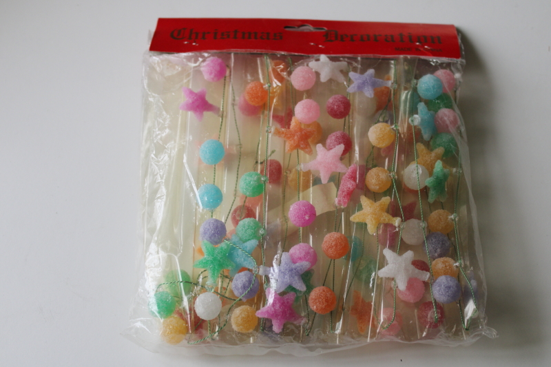 photo of sealed vintage Christmas garland, string of colorful mini sugared candy, candyland holiday decoration #1