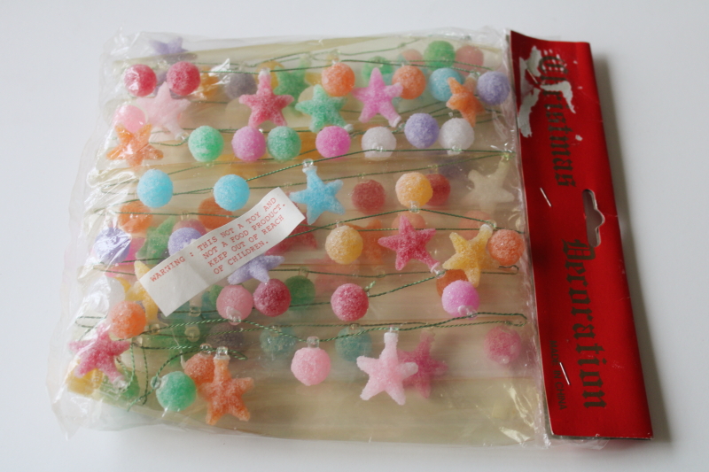 photo of sealed vintage Christmas garland, string of colorful mini sugared candy, candyland holiday decoration  #3