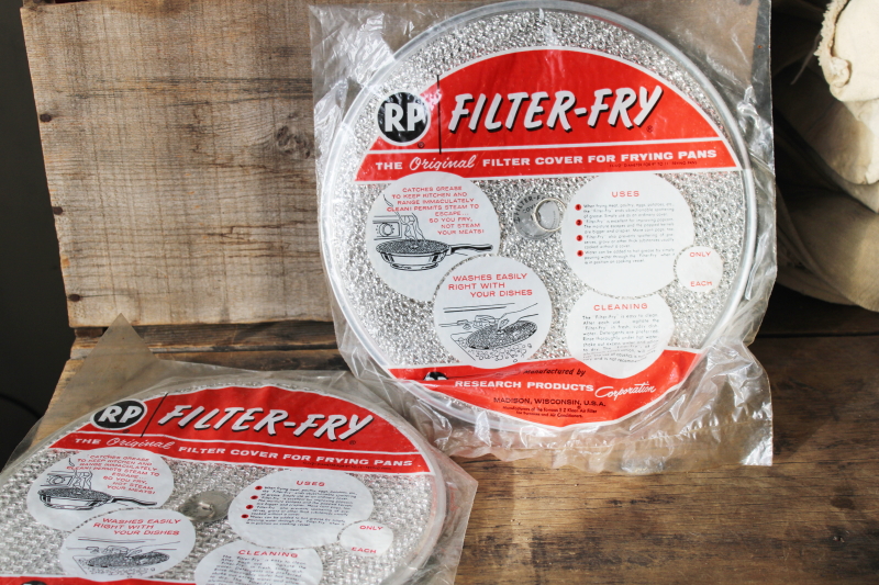 photo of sealed vintage Filter Fry frying pan lids grease splatter cover aluminum metal mesh #1