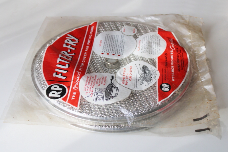 photo of sealed vintage Filter Fry frying pan lids grease splatter cover aluminum metal mesh #7