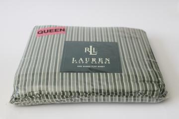 catalog photo of sealed vintage Ralph Lauren Stowe striped green cotton queen flat sheet