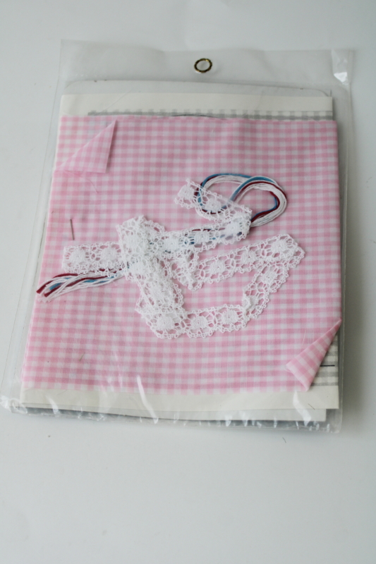 photo of sealed vintage craft kit, chicken scratch cross stitch embroidery pink gingham heart  #3