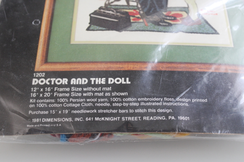 photo of sealed vintage crewel embroidery kit w/ yarn Norman Rockwell picture Doctor and the doll  #3