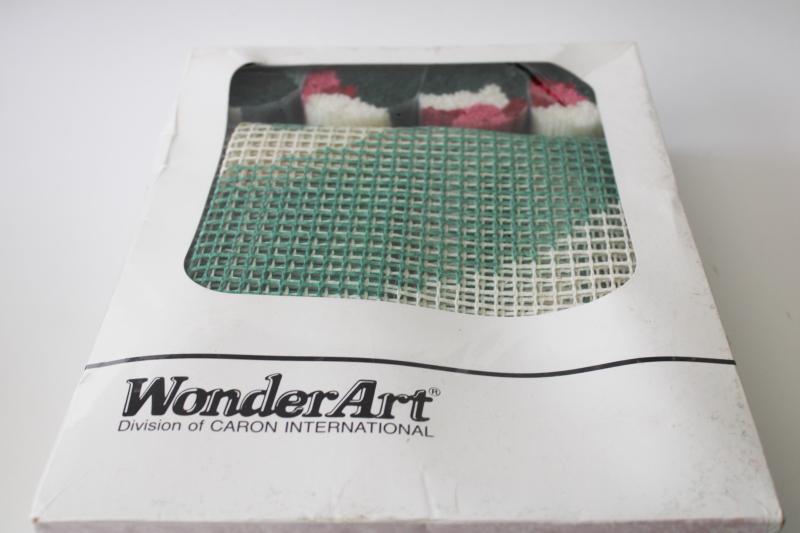 photo of sealed vintage latch hook kit, roses floral half round mat, printed rug canvas & yarn #2