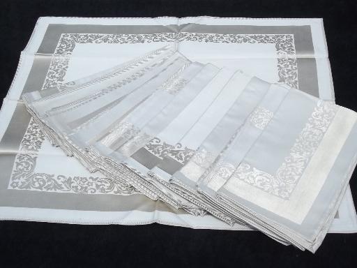 photo of set 12 never used vintage dinner napkins, oyster beige Swedish damask #1