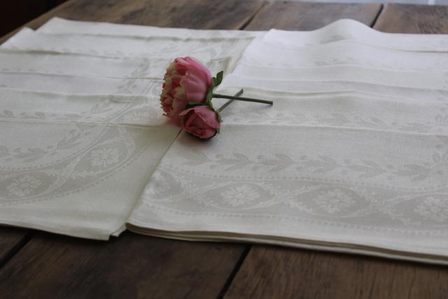 photo of set 12 unused vintage pure linen LARGE dinner napkins, double damask fabric #1