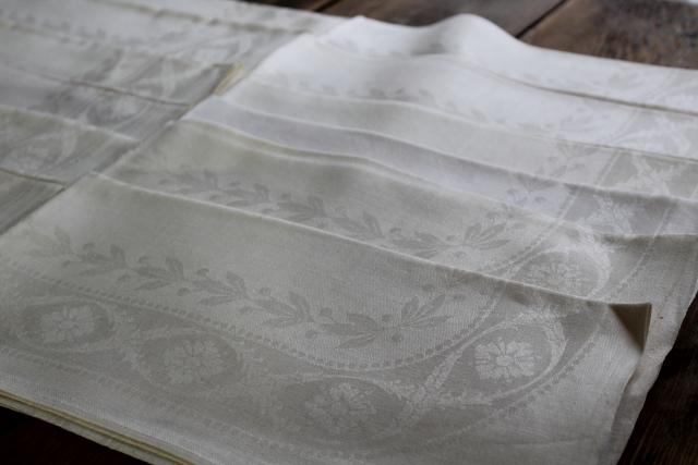 photo of set 12 unused vintage pure linen LARGE dinner napkins, double damask fabric #3