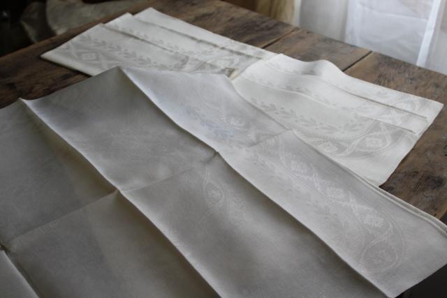 photo of set 12 unused vintage pure linen LARGE dinner napkins, double damask fabric #10