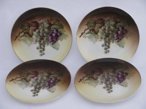 photo of set antique hand-painted Bavaria china plates, purple grapes on amber #1